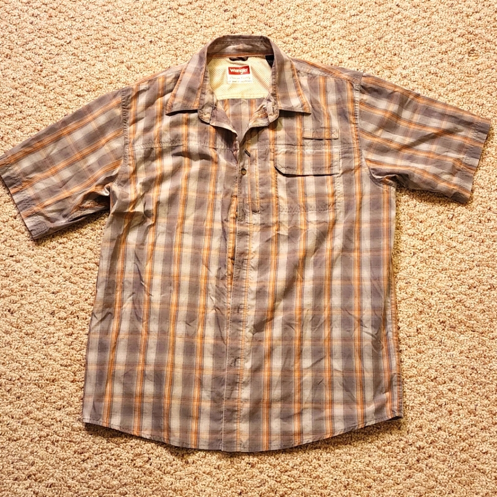 Wrangler Men's Orange and Grey Shirt Size Large